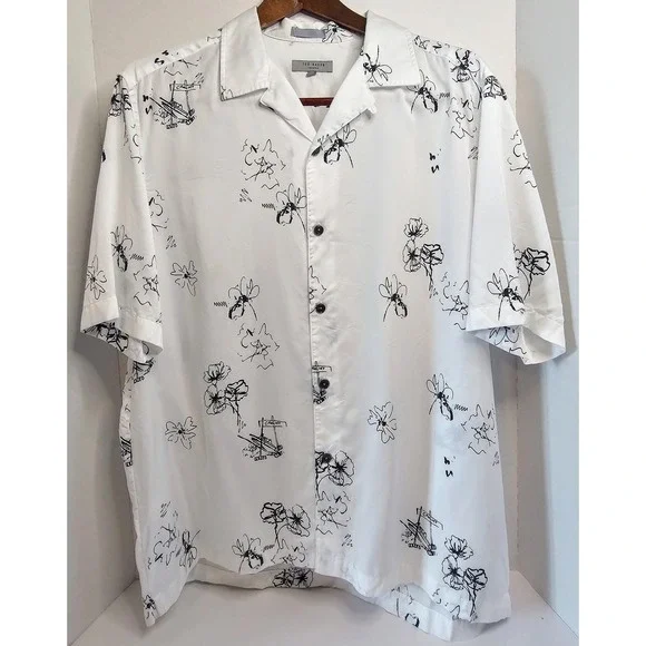 Ted Baker London Mens Camp Shirt White Croquet Floral S/S SZ XL 1 CALLOUT - Picture 1 of 8